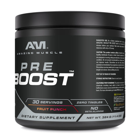 Image of Amazing Muscle Pre Boost Pre-Workout Powder | Fruit Punch Flavor | 30 Servings | 11.04 Oz | 10.75 Grams per Serving
