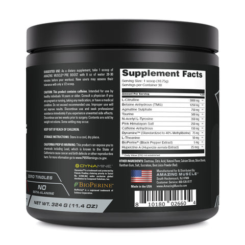 Image of Amazing Muscle Pre Boost Pre-Workout Powder | Fruit Punch Flavor | 30 Servings | 11.04 Oz | 10.75 Grams per Serving