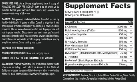 Image of Amazing Muscle Pre Boost | 30 Servings | Pre Workout Supplement for Men & Women | Lemon Lime Flavor