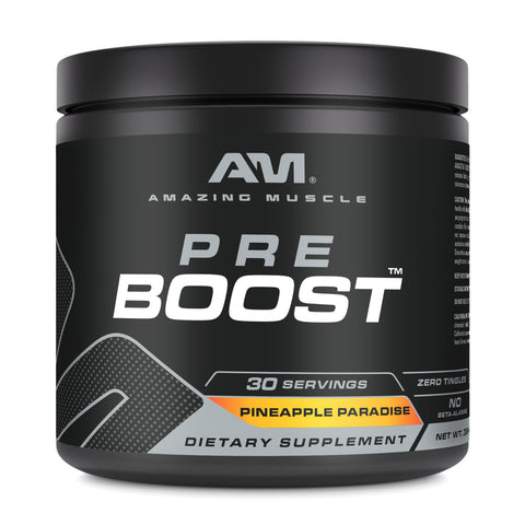 Image of Amazing Muscle Pre Boost | 30 Servings | Pre Workout Supplement for Men & Women | Pineapple Paradise Flavor