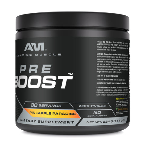 Image of Amazing Muscle Pre Boost | 30 Servings | Pre Workout Supplement for Men & Women | Pineapple Paradise Flavor