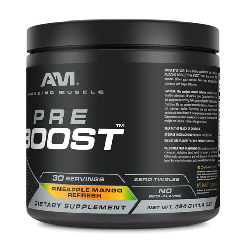 Image of Amazing Muscle Pre Boost | 30 Servings | Pre Workout Supplement for Men & Women | Pineapple Mango Flavor