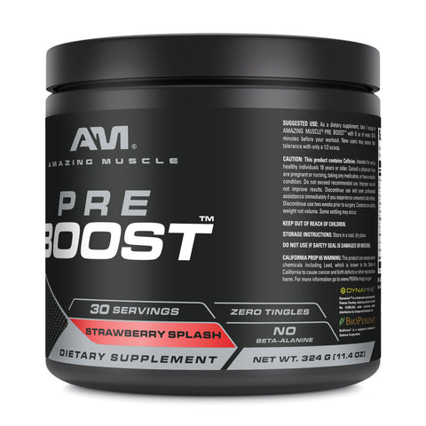 Image of Amazing Muscle Pre Boost | 30 Servings | Pre Workout Supplement for Men & Women | Strawberry Splash Flavor
