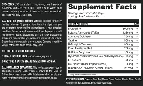 Image of Amazing Muscle Pre Boost | 30 Servings | Pre Workout Supplement for Men & Women | Strawberry Splash Flavor