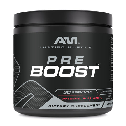 Image of Amazing Muscle Pre Boost Pre-Workout Powder | Watermelon Flavor | 30 Servings | 11.04 Oz | 10.75 Grams per Serving