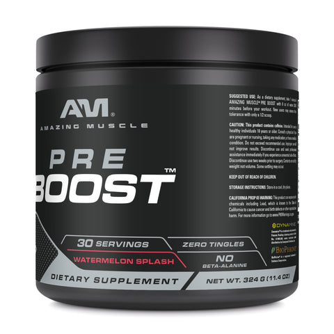 Image of Amazing Muscle Pre Boost Pre-Workout Powder | Watermelon Flavor | 30 Servings | 11.04 Oz | 10.75 Grams per Serving