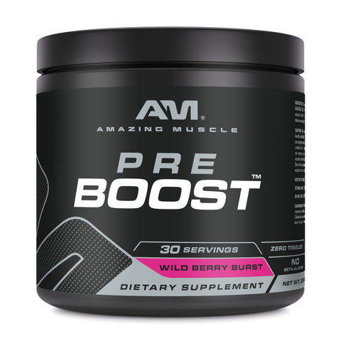 Image of Amazing Muscle Pre Boost | 30 Servings | Pre Workout Supplement for Men & Women | Wild Berry Burst Flavor