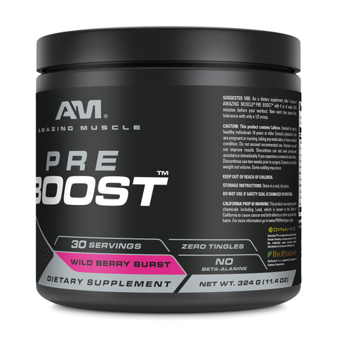 Image of Amazing Muscle Pre Boost | 30 Servings | Pre Workout Supplement for Men & Women | Wild Berry Burst Flavor