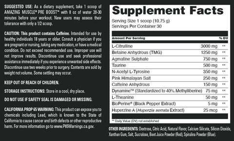 Image of Amazing Muscle Pre Boost | 30 Servings | Pre Workout Supplement for Men & Women | Wild Berry Burst Flavor