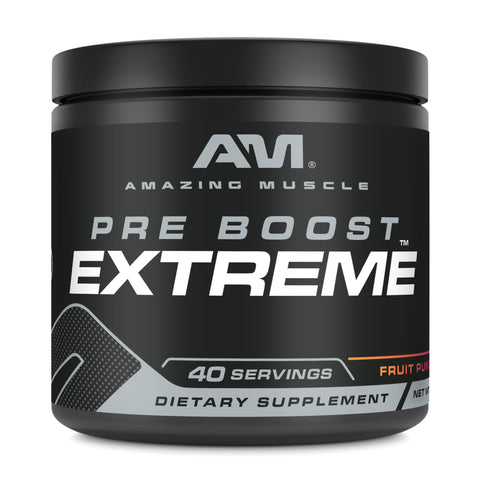 Image of Amazing Muscle Pre Boost Extreme Pre-Workout with Caffeine | Fruit Punch | 40 Servings | 20.46 Oz | 14.5 Grams per Serving