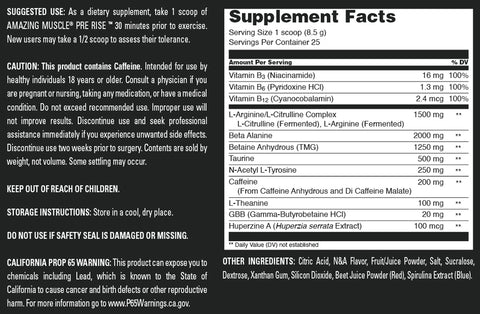 Image of Amazing Muscle Pre Rise | Pre Workout Powder Supplement | 25 Servings | Blueberry Pomegranate Blast Flavor