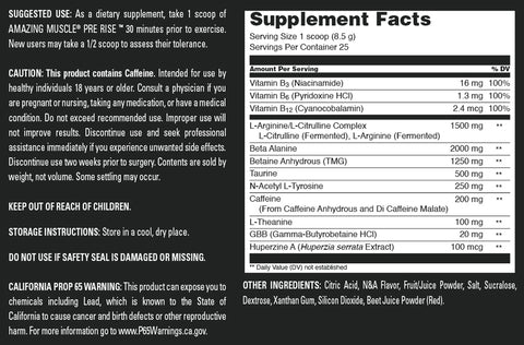 Image of Amazing Muscle Pre Rise | Pre Workout Powder Supplement | 25 Servings | Fruit Punch Flavor