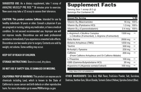 Image of Amazing Muscle Pre Rise | Pre Workout Powder Supplement | 25 Servings | Lemon Lime Flavor