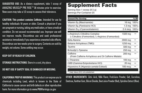 Image of Amazing Muscle Pre Rise | Pre Workout Powder Supplement | 25 Servings | Wild Berry Burst Flavor