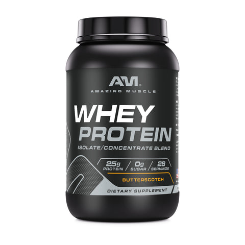 Image of Amazing Muscle Whey Protein Isolate & Concentrate Powder | Butterscotch Flavor | 2 Lb | 25 G Protein per Serving | 28 Servings