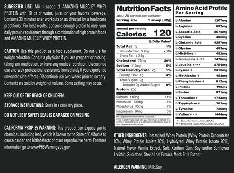 Image of Amazing Muscle Whey Protein Isolate & Concentrate Powder | Butterscotch Flavor | 2 Lb | 25 G Protein per Serving | 28 Servings