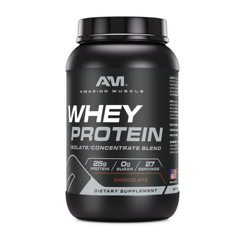 Image of Amazing Muscle Whey Protein Isolate & Concentrate Powder | Chocolate Flavor | 2 Lb | 25 G Protein per Serving | 27 Servings