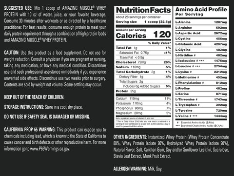 Image of Amazing Muscle Whey Protein Isolate & Concentrate Powder | Coconut Flavor | 2 Lb | 25 G Protein per Serving | 28 Servings