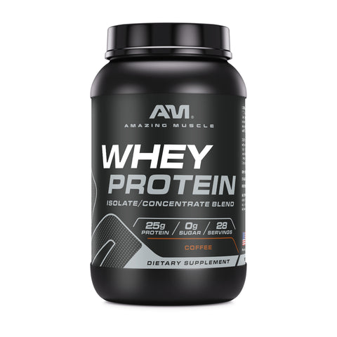 Image of Amazing Muscle Whey Protein Isolate & Concentrate Powder | Coffee Flavor | 2 Lb | 25 G Protein per Serving | 28 Servings