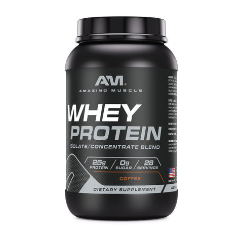 Image of Amazing Muscle Whey Protein Isolate & Concentrate Powder | Coffee Flavor | 2 Lb | 25 G Protein per Serving | 28 Servings