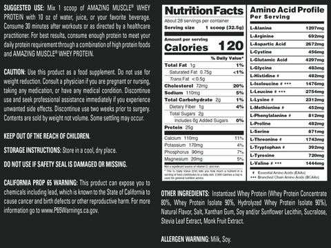 Image of Amazing Muscle Whey Protein Isolate & Concentrate Powder | Coffee Flavor | 2 Lb | 25 G Protein per Serving | 28 Servings