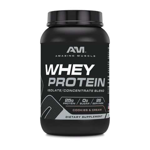 Image of Amazing Muscle Whey Protein Isolate & Concentrate Powder | Cookies & Cream Flavor | 2 Lb | 25 G Protein per Serving | 26 Servings