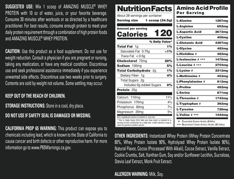 Image of Amazing Muscle Whey Protein Isolate & Concentrate Powder | Cookies & Cream Flavor | 2 Lb | 25 G Protein per Serving | 26 Servings