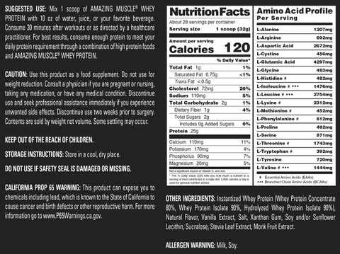 Image of Amazing Muscle Whey Protein Isolate & Concentrate Powder | Hazelnut Flavor | 2 Lb | 25 G Protein per Serving | 28 Servings