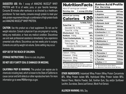 Image of Amazing Muscle Whey Protein Isolate & Concentrate Powder | Japanese Matcha Flavor | 2 Lb | 25 G Protein per Serving | 27 Servings