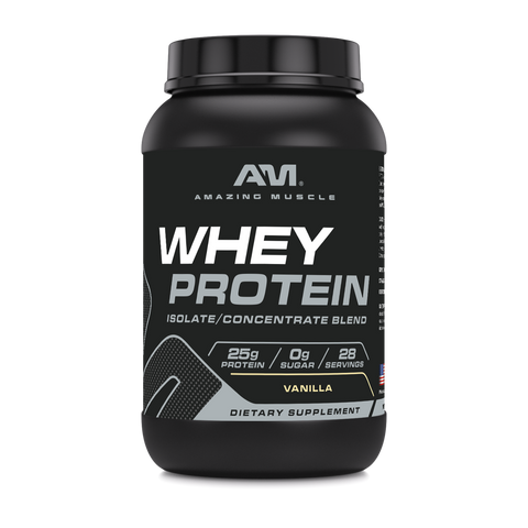 Image of Amazing Muscle Whey Protein Isolate & Concentrate Powder | Vanilla Flavor | 2 Lb | 25 G Protein per Serving | 28 Servings