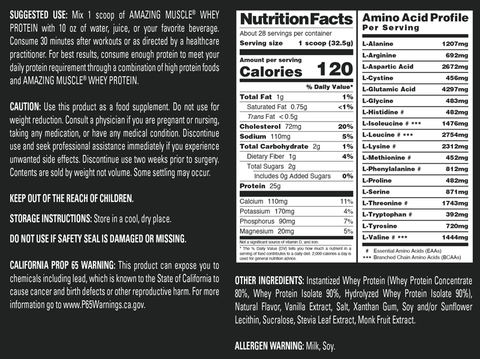 Image of Amazing Muscle Whey Protein Isolate & Concentrate Powder | Vanilla Flavor | 2 Lb | 25 G Protein per Serving | 28 Servings