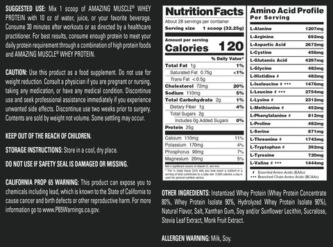 Image of Amazing Muscle Whey Protein Isolate & Concentrate Powder | Vanilla Toffee Flavor | 2 Lb | 25 G Protein per Serving | 28 Servings