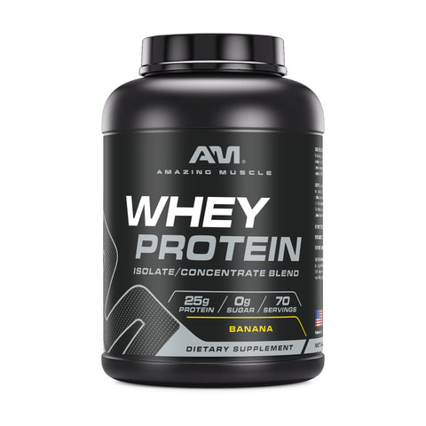 Image of Amazing Muscle Whey Protein Isolate & Concentrate Powder | Banana Flavor | 5 Lb | 25 G Protein per Serving | 70 Servings