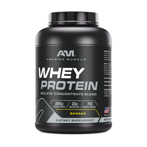 Image of Amazing Muscle Whey Protein Isolate & Concentrate Powder | Banana Flavor | 5 Lb | 25 G Protein per Serving | 70 Servings