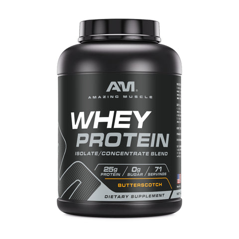 Image of Amazing Muscle Whey Protein Isolate & Concentrate Powder | Butterscotch Flavor | 5 Lb | 25 G Protein per Serving | 70 Servings