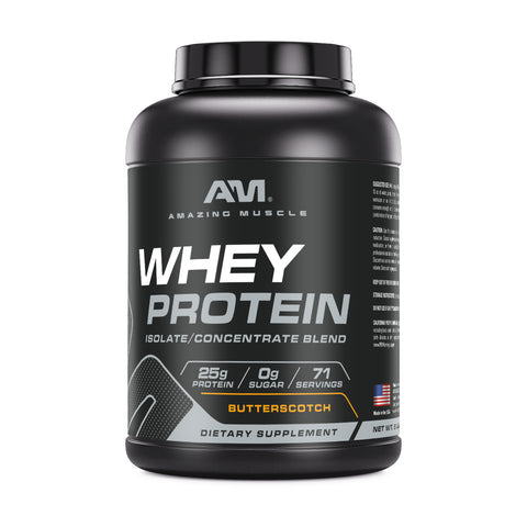 Image of Amazing Muscle Whey Protein Isolate & Concentrate Powder | Butterscotch Flavor | 5 Lb | 25 G Protein per Serving | 70 Servings