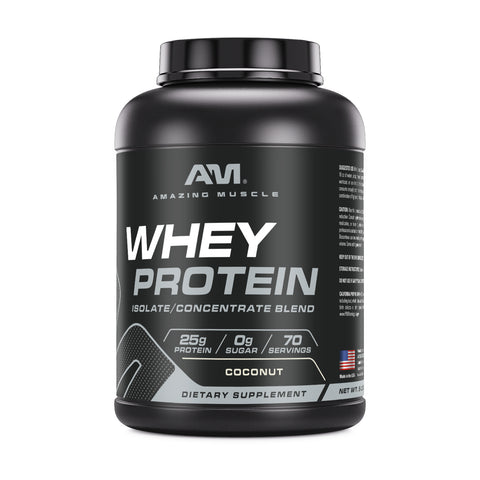 Image of Amazing Muscle Whey Protein Isolate & Concentrate Powder | Coconut Flavor | 5 Lb | 25 G Protein per Serving | 70 Servings