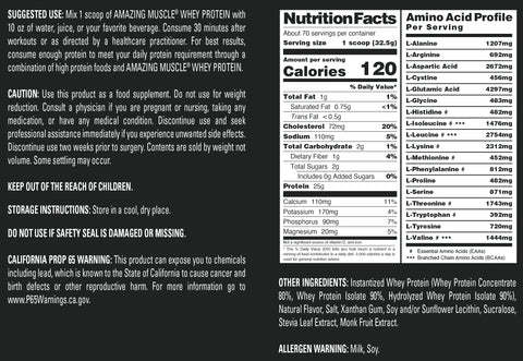 Image of Amazing Muscle Whey Protein Isolate & Concentrate Powder | Coconut Flavor | 5 Lb | 25 G Protein per Serving | 70 Servings