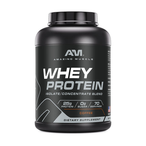 Image of Amazing Muscle Whey Protein Isolate & Concentrate Powder | Coffee Flavor | 5 Lb | 25 G Protein per Serving | 70 Servings