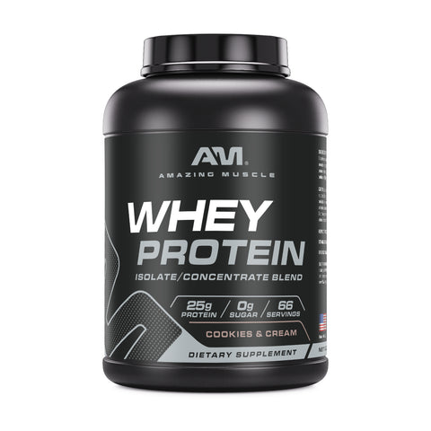 Image of Amazing Muscle Whey Protein Isolate & Concentrate Powder | Cookies & Cream Flavor | 5 Lb | 25 G Protein per Serving | 66 Servings