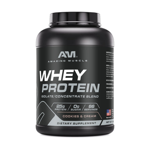 Image of Amazing Muscle Whey Protein Isolate & Concentrate Powder | Cookies & Cream Flavor | 5 Lb | 25 G Protein per Serving | 66 Servings