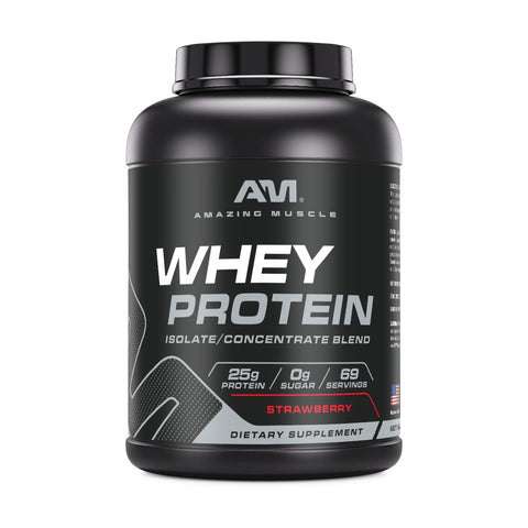 Image of Amazing Muscle Whey Protein Isolate & Concentrate Powder | Strawberry Flavor | 5 Lb | 25 G Protein per Serving | 69 Servings