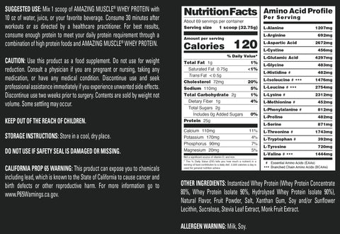 Image of Amazing Muscle Whey Protein Isolate & Concentrate Powder | Strawberry Flavor | 5 Lb | 25 G Protein per Serving | 69 Servings