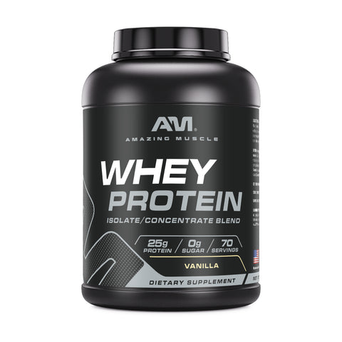 Image of Amazing Muscle Whey Protein Isolate & Concentrate Powder | Vanilla Flavor | 5 Lb | 25 G Protein per Serving | 70 Servings