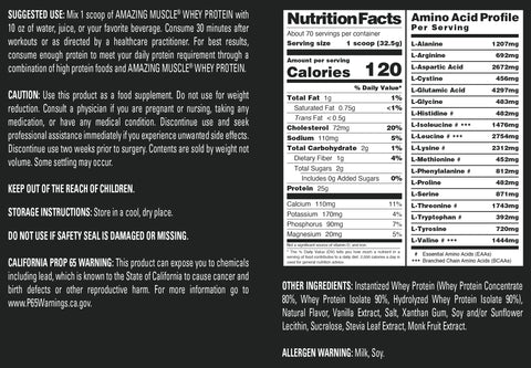 Image of Amazing Muscle Whey Protein Isolate & Concentrate Powder | Vanilla Flavor | 5 Lb | 25 G Protein per Serving | 70 Servings