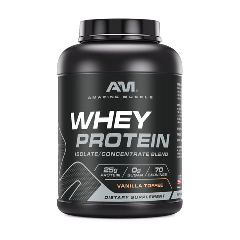Image of Amazing Muscle Whey Protein Isolate & Concentrate Powder | Vanilla Toffee Flavor | 5 Lb | 25 G Protein per Serving | 70 Servings