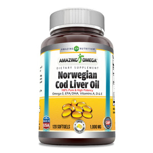 Amazing Omega Norwegian Cod Liver Oil | 1000 Mg | 120 Softgels | Lemon Flavor