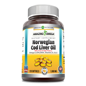 Amazing Omega Norwegian Cod Liver Oil | 1000 Mg | 120 Softgels | Orange Flavor