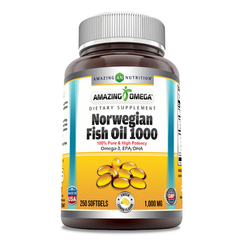 Image of Amazing Omega Norwegian Fish Oil | 1000 Mg | 250 Softgels | Lemon Flavor