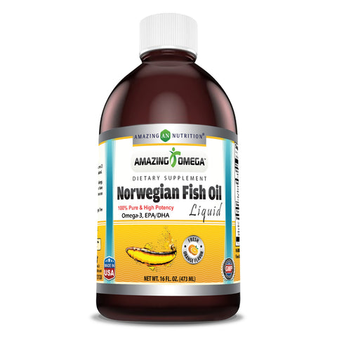 Image of Amazing Omega Norwegian Fish Oil | 16 Fl. Oz. Liquid | Orange Flavor